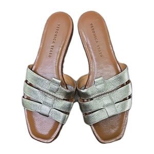 Veronica Beard Metallic Silver Leather Slide Sandals